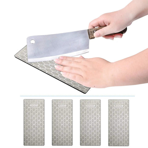 Four Pieces Diamond Sharpening Stone Grit Diamond Plate Honing Stone For Kitchen Sharpening Dull Edges with hand and cleaver, 400-1200 grit