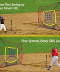 7x7 Foot Baseball Practice Net With Tee And Target For Backyard Training Large Hitting And Pitching Net With Yellow Border
