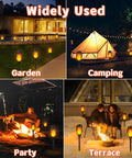 Outdoor Halloween Lights Four Pack LED Torch Lanterns With Flickering Flame Effect Waterproof Tiki Torches in garden, camping, party, and terrace setups
