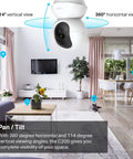 Pan Tilt Security Camera For Baby And Pets With 360 Degree View And 114 Degree Vertical Coverage 1080P HD Video in living room