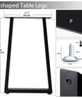 U-shaped Beefy Heavy Duty Square Tube Metal Table Legs Set Of 2 with Adjustable Feet and Anti Rust Matte Black Finish.