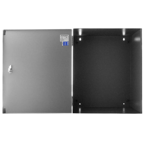 Open front view of Built Tough NEMA 1 Medium Hinged Door Wall Mount Enclosure Without Panel In Steel 24 W x 20 D x 8.625 H Inches ANSI Gray