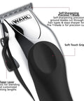 Close-up of Deluxe Corded Clipper Pro Hair And Trim Kit with soft grip and precision T-blade