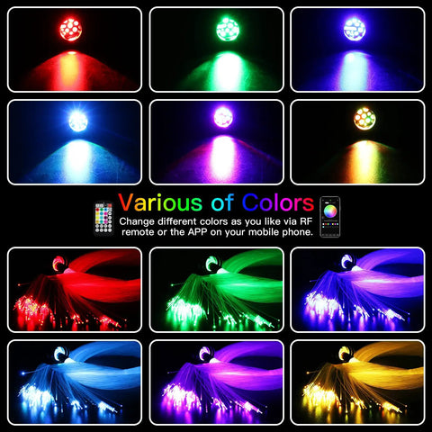 Various color display of 16W Twinkle Starlight Headliner Kit With Sound Activated Mode, 600 Fiber Optic Strands, App Control
