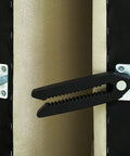 Heavy Duty Steel Couch Clamps Keep Your Section Locked Down Adjustable Non Slip Sofa Connectors showing a black sturdy clamp in use.