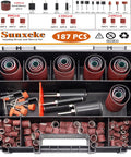 187 Piece Sanding Drum Kit For Drill And Drill Press With Grit Sleeves And Rubber Drums in a storage case showing various drum sizes and grit options.