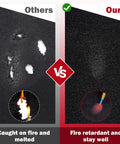 Comparison of Carbon Fiber Welding Blanket Heat Shield 1800F Fireproof 20-Inch By 20-Inch versus other material showing fire resistance.