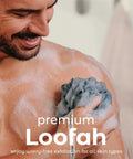 Man using Set of 3 Soft Mesh Bath Shower Loofah Sponges Pouf Body Scrubbers For Gentle Exfoliation And Deep Cleanse With Spa Quality