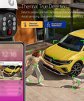 No Monthly Fee Solar Wireless Security Camera Outdoor With PTZ And AI Tracking Color Night Vision Thermal Detection 5G Dual Band WiFi 6 Self Powered By Solar Weatherproof in action detecting humans and vehicles