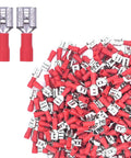200Pcs Red Vinyl Insulated Female Spade Wire Connectors For DIY Auto Wiring 22-16 AWG 6.3mm 1/4 Inch Quick Disconnect Terminals Electrical Crimp Connectors With Flame Retardant PVC Insulation, red crimp terminals shown