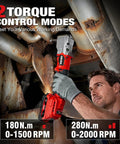 Compact 20V Brushless Right Angle Impact Wrench With Half Inch Square Drive Produces 207 Foot Pounds Max Torque in action with flexible torque settings.