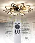 AMZSTAN 35 Inch Modern Flower Ceiling Fan with Light and Remote, 15-Leaf in white with remote showing controls and settings.
