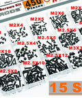 Heavy Duty 450 Pc Assorted Fastener Pack M2 M2.5 M3 Screw Kit with various sizes in black alloy steel for laptop repairs.