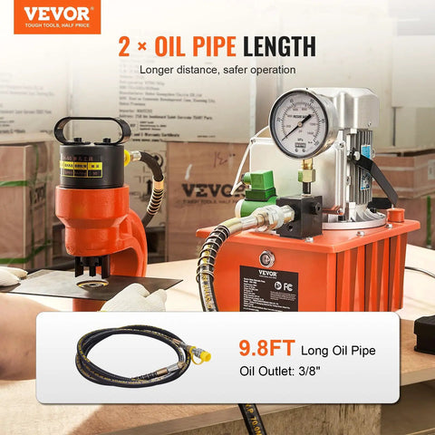 Beefy 10,000 PSI 750W 110V Electric Hydraulic Pump Power Pack with 8 L Capacity and Dual 9.8 Ft Oil Lines, Orange