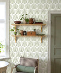 Easy Peel And Stick Green Leaf Wallpaper For Walls Boho Floral Decal Removable Vinyl Wall Covering With Zero Residue Backing installed in a cozy room.