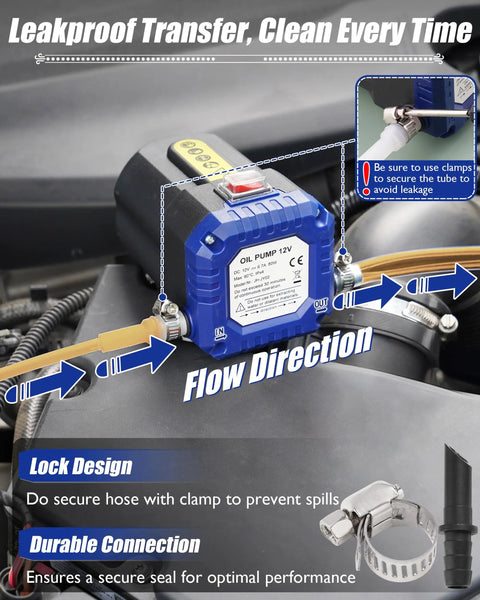 Close-up of 12V 80W Oil Extractor Pump with Auto Overload and One Touch Emergency Stop, showcasing durable connection