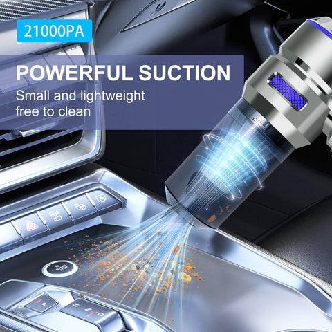 Cordless Handheld Vacuum With 21000Pa Powerful Suction cleaning car console with dust and crumbs, compact and lightweight design