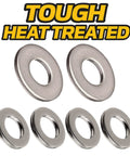 Heat-treated steel washers from Front Wheel Bearing Hardware Kit 10Pc Beefed Up With Hubs Thrust Washers Hub Cap Retainer Washers And E Clips.