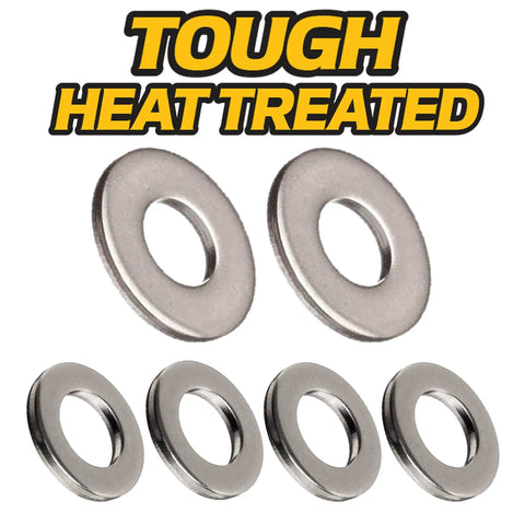 Heat-treated steel washers from Front Wheel Bearing Hardware Kit 10Pc Beefed Up With Hubs Thrust Washers Hub Cap Retainer Washers And E Clips.