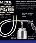 Street Ready Heavy Duty Pneumatic Undercoating Spray Gun With Adjustable Regulator And Beefy 25 Oz Suction Cup For Rust Proofing Truck Bed Liners Plus Slick Auto Finishes with flexible hose wands and pressure gauge.