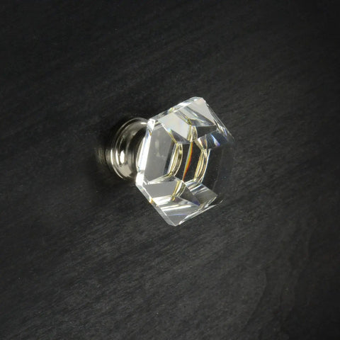 Clear Glass Cabinet Knobs One And One Quarter Inch 32mm Polished Nickel Base Pack Of 10 for cabinets and furniture, sleek faceted design.