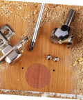 Easy Install No Drill Needed Screw Hole Covers For Furniture And Cabinets, shown with tools for installation