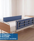 Vinyl Bed Rail Pads 60 Inch Long By 15 Inch High Reinforced 2 Inch Thick With Easy To Clean Surface installed on a bed.