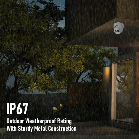 Outdoor 2 MP 4 In 1 AHD CVI TVI Analog Turret Dome Security Camera with Matrix IR Night Vision, mounted, weatherproof, IP67 rating.