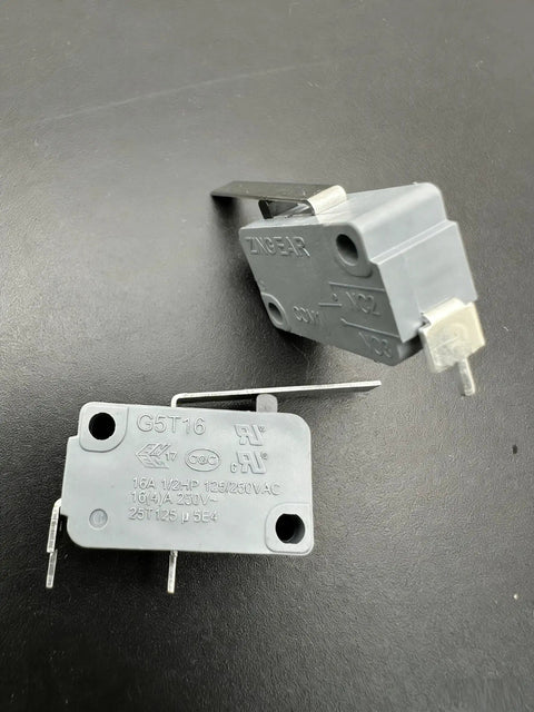 Two G5T16 Normally Open Micro Switches With Lever, Silver Contacts, 2 Pin, 16A 125 to 250V AC, Heavy Duty for Industrial Use