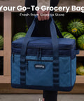 Heavy Duty Insulated Cooler Bag Holds 48 Cans Slap It On The Trunk Collapsible soft side grocery tote, dark blue with pockets.