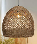 WALMHEIM 15.7" Boho Rattan Pendant Light Fixture, handwoven rustic chandelier with natural rattan for dining room.