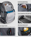 Open All Day Ski Hydration Backpack 30L For Snowboard Touring With Water Resistant 900D Polyester Multiple Pockets showing compartments.