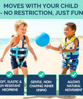 Children playing on the beach wearing Kids Swim Vest With Integrated Foam Panel For Toddlers And Kids CE Certified Flotation Aid