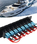 8 Gang LED Backlit Rocker Switch Panel Kit With Overload Protection Pre Wired for marine use on yacht with ocean view