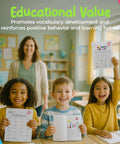 Children showing graded papers using Self Inking Teacher Stamps For Quick Grading And Feedback Round Rubber Stamp With Crisp Impressions And Quick Dry Ink Refillable No Mess Classroom Stamp That Delivers Consistent Engaging Feedback For Students in classroom.