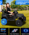 Girl riding Awesome 12V Kids Electric Ride On Truck With Remote Control Dual 35W Motors 3.5 MPH Top Speed Bluetooth