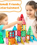 Children playing with Magnetic Tiles Building Blocks For Kids Ages Three To Eight Kid Friendly Colorful Magnetic Stacking Toys STEM Set