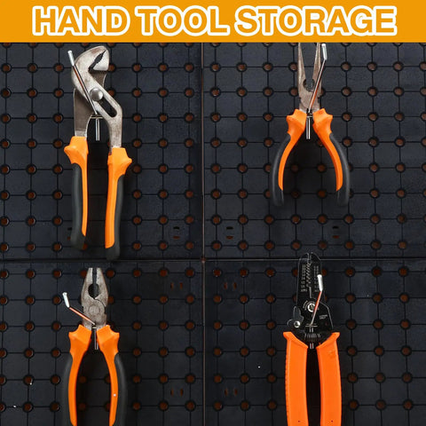 100 Pack Stainless Steel Pegboard Hooks For One Eighth And One Quarter Inch Pegboards holding tools on display