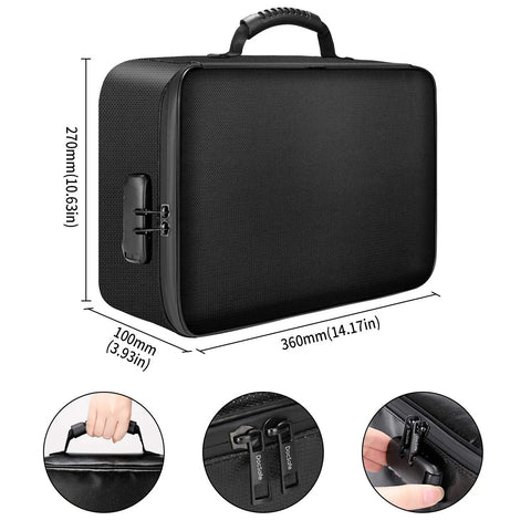 Black Fireproof And Water-Resistant Document Bag With Lock Three Layer Go-To File Storage Case for Laptop Papers Certificates