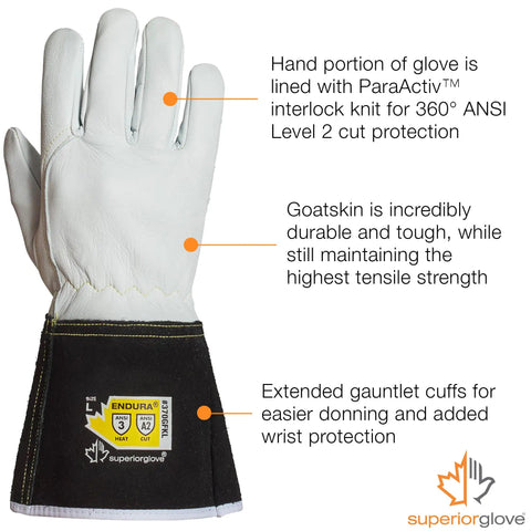 Goatskin Leather TIG Welding Gloves With ParaActiv Liner For 360 Degree Cut Protection And High Dexterity Pro Grade Medium Size