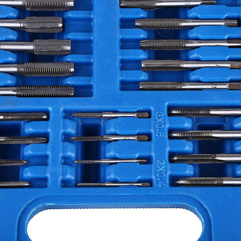 Top Notch 110 Piece M2 Metric Carbon Steel Thread Tap And Die Set For Metalworkers, Perfect For Cutting Female And Male Threads On Nuts Bolts Hardware Projects, blue case