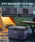 Crank Up The Chill 32 Qt Portable Car Refrigerator And Freezer with IPX4 splashproof design outdoors by tent.