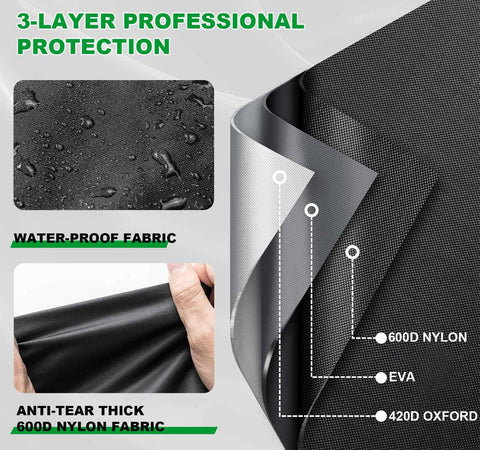 Close-up showing 3-layer design with waterproof and anti-tear 600D nylon fabric for Coffee Marker Cover for Keurig K-Mini Mate.