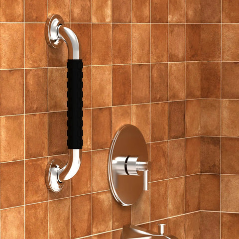 24 Inch Designer Bath Grab Bar With Anti Slip Silastic Soft Grip, Heavy Duty ADA Compliant 500 Lbs, Brushed Nickel, Mounted