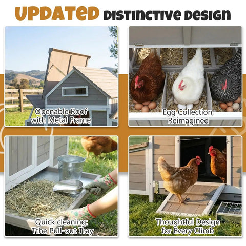 Cozy Predator Proof Chicken Coop for 2 to 4 Chickens with 2 Nesting Boxes Easy Clean Removable Tray Wooden Hen House Design Features