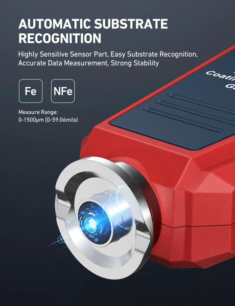 Paint Thickness Gauge With Automatic Detection And 0.01μm Resolution For Ferrous And Nonferrous Coatings On Metal Surfaces, Wide Coating Compatibility, Fast Digital Readout, Durable Handy Tool For Pros.