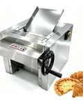 Heavy Duty Commercial Electric Dough Roller And Sheet Machine Features 2200W Motor For Uniform Pizza Base Baking Sprocket Drive Pressing System with dough ready to bake.