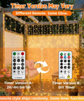 Cozy Bedroom Curtain Lights 200 LED Fairy String Lights 6.6x6.6 Feet Warm White With Remote on garden pergola at dusk.