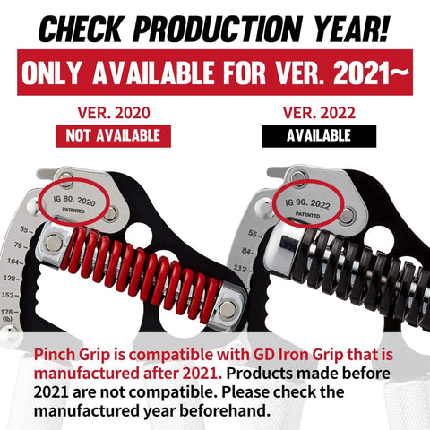 Image showing compatibility of the Pinch Grip Accessory For Iron Grip EXT 80 Or EXT 90 Hand Gripper Pair with post-2021 models.