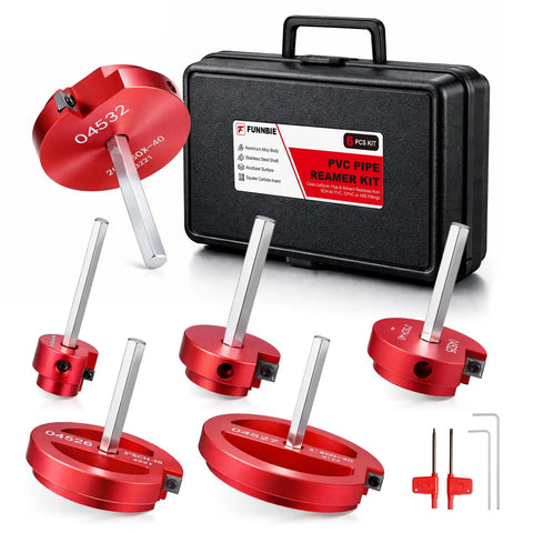 PVC Pipe Reamer Kit For Sch 40 CPVC ABS, Lightweight Aluminum Fitting Saver with multiple sized tools in black carrying case